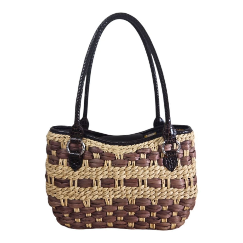 Brighton Bette Brown/Tan Woven Straw Shoulder Bag w/ Leather Straps H71048 - Picture 4 of 10